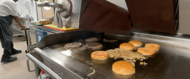 Taylor Clamshell grill cooking smash burgers